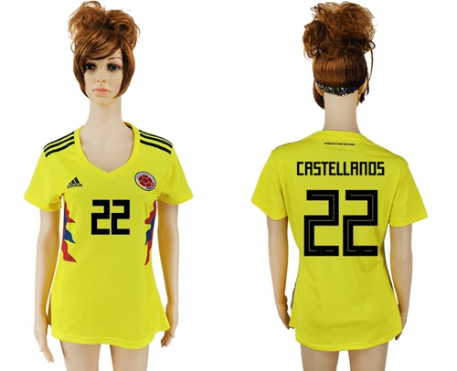 Women's Colombia #22 Castellanos Home Soccer Country Jersey